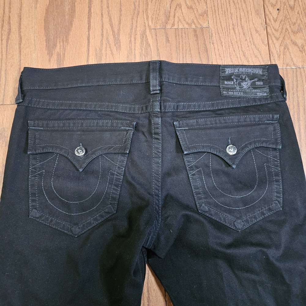 True Religion Ricky Straight Leg Black Jeans Mens Size 38 Made in USA 38x32 - Picture 2 of 14